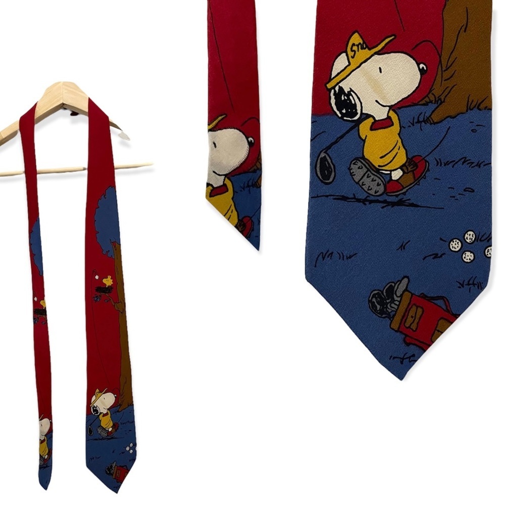 Peanuts Golf Silk Tie Vintage Snoopy Mens